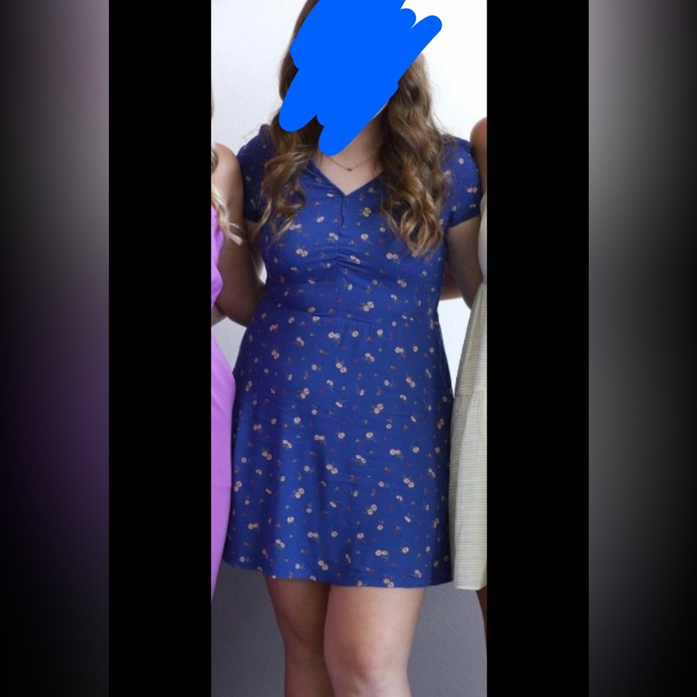 American Eagle mini blue dress with small flowers.